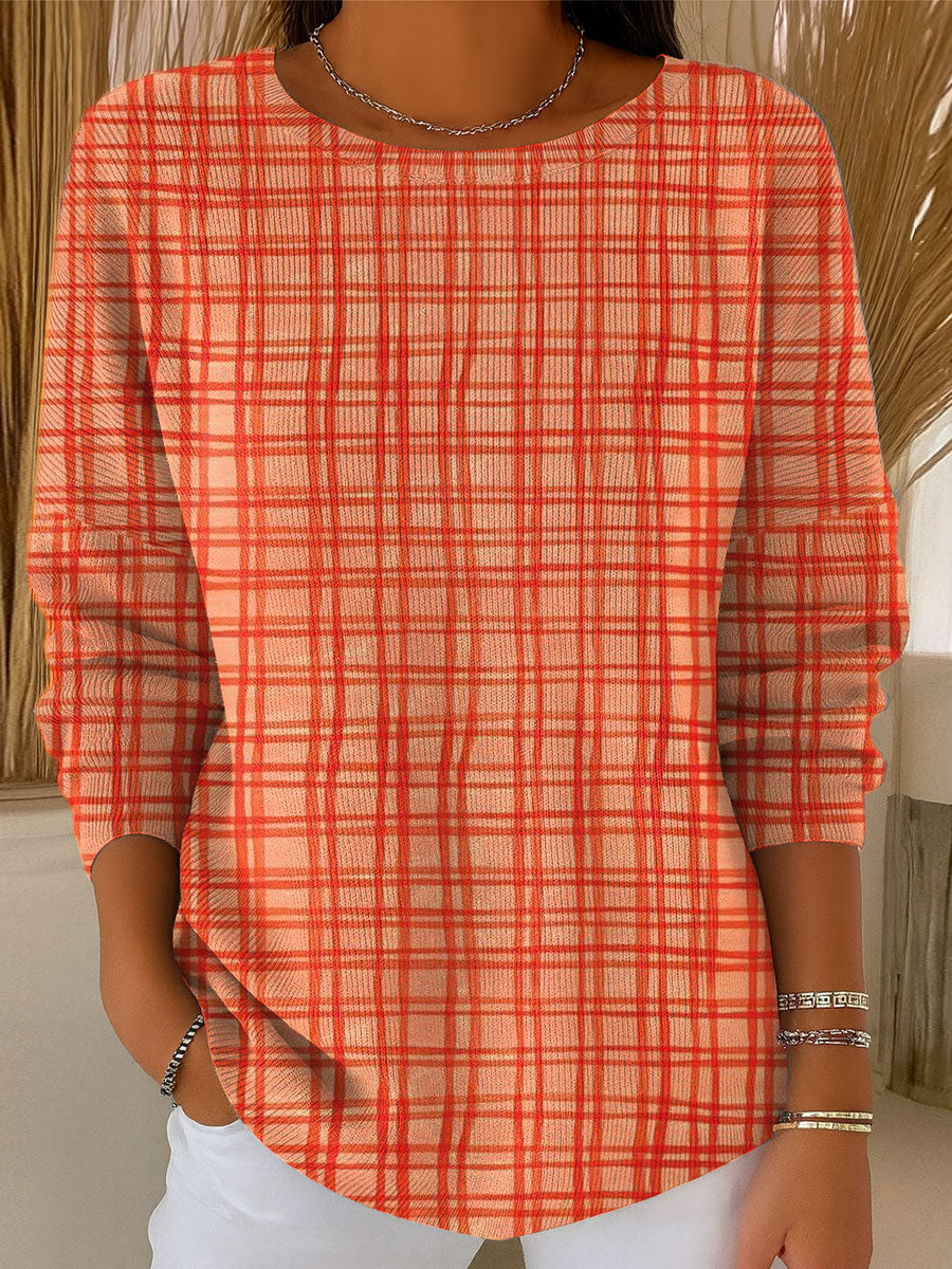 womens-vintage-plaid-art-print-casual-pullover-sweater