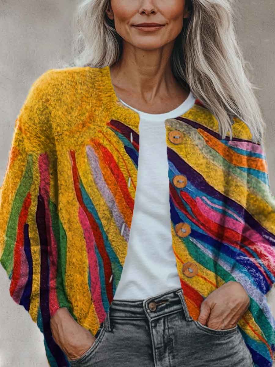 abstract-geometry-color-sun-art-pattern-print-buttoned-cardigan-sweater