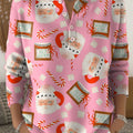 Women's Christmas Santa Art Print Buttoned Cardigan Sweater