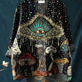 Women's Vintage Fantasy Mushroom Eye Art Print Casual Cotton And Linen V-neck Shirt