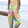 Women's Geometric Pattern Art Print Casual 100% Cotton Wide Leg Jumpsuit