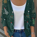 Vintage Christmas Tree Art Print Buttoned V-neck Cardigan Sweater