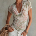 French-style Fashion Printed Stretch Mesh Top