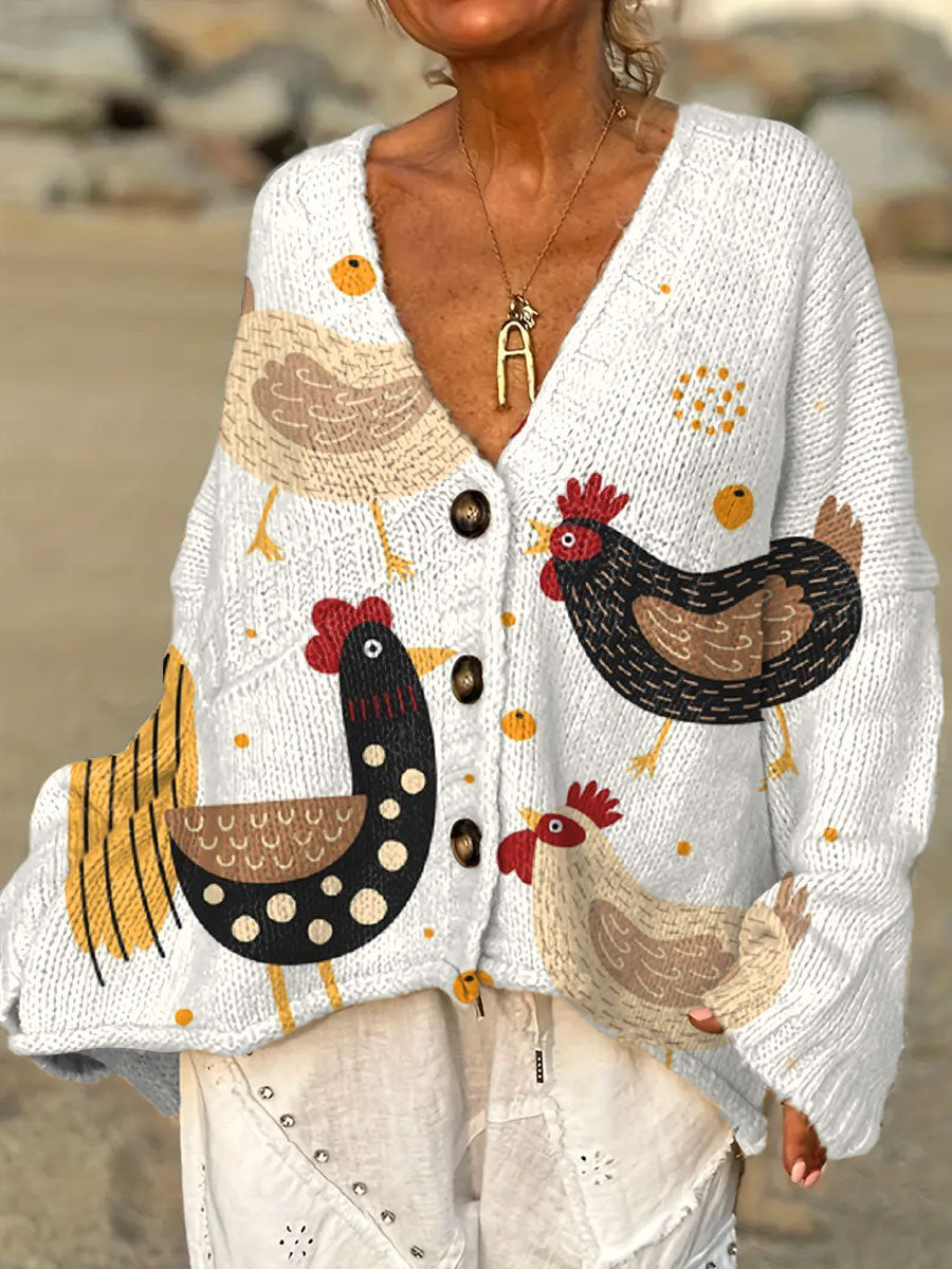 womens-funny-chicken-art-print-casual-pullover-sweater-yond