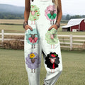 Women's Cute Sheep Art Print Casual 100% Cotton Wide Leg Jumpsuit