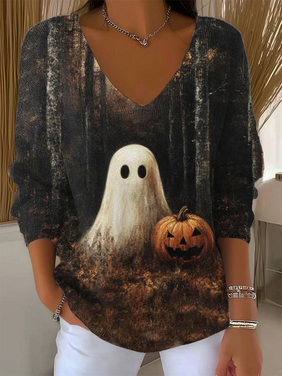 womens-vintage-ghost-art-print-casual-pullover-sweater-kbdy