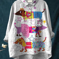 Women's Dachshund Art Print Casual Cotton And Linen Shirt