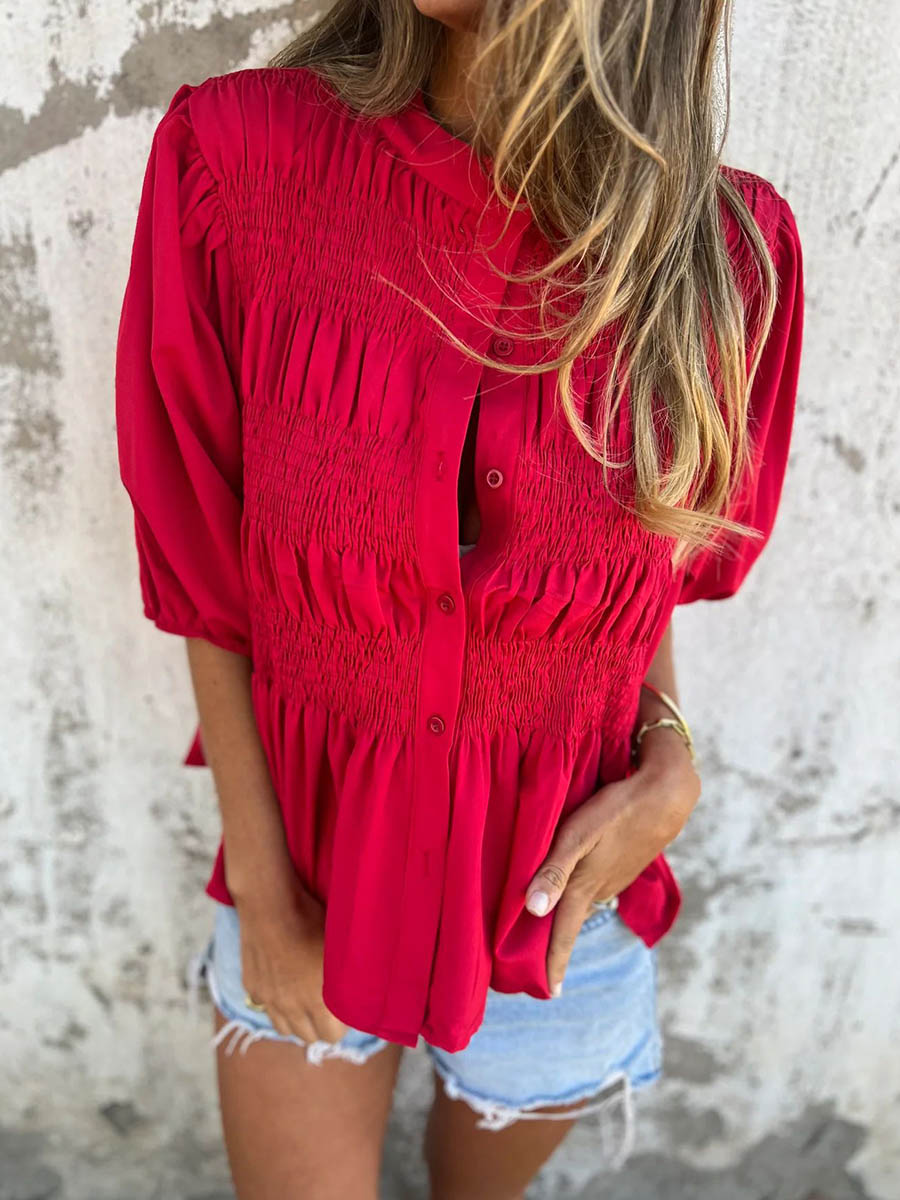 Women's Solid Color Round Neck Short Sleeve Pullover Shirt