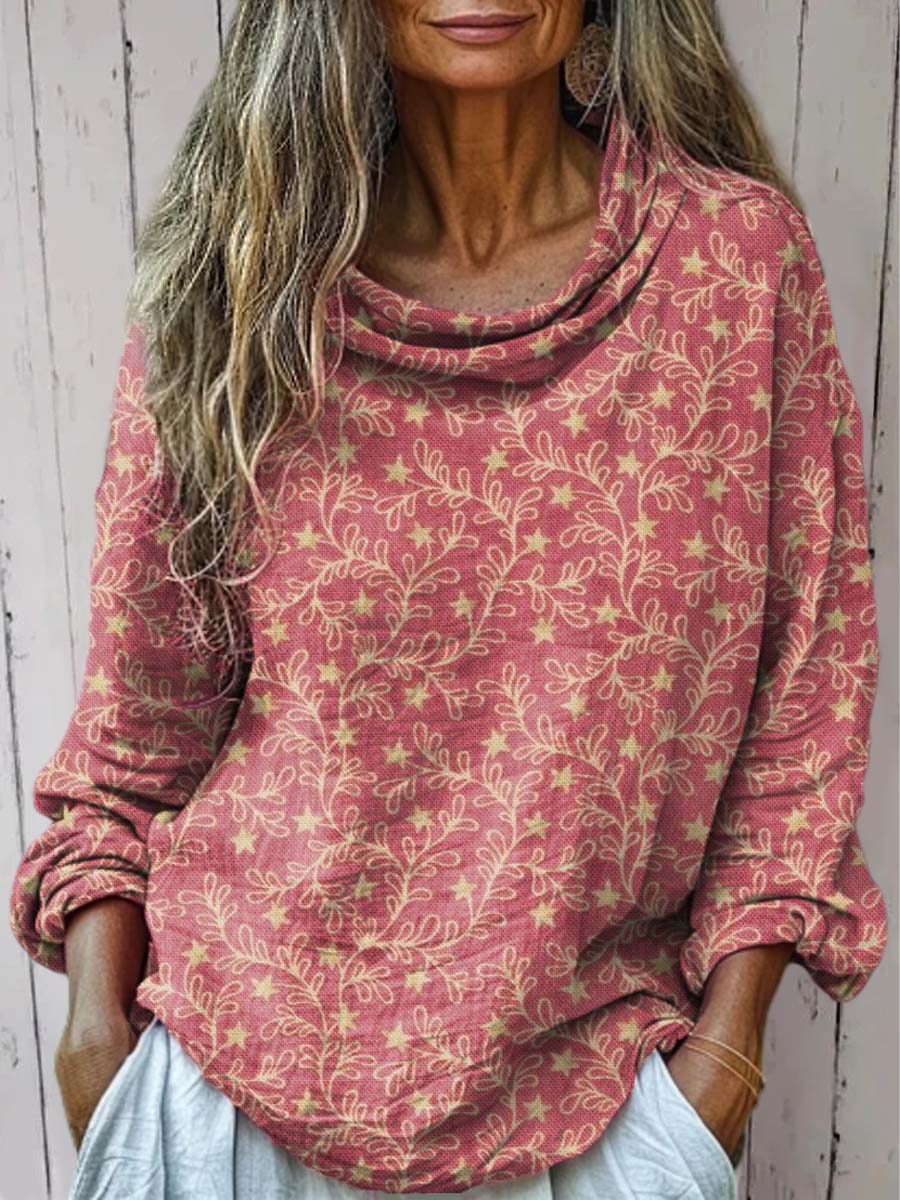 Women's Vintage Floral Art Print Casual Long Sleeve Comfortable Cotton Shirt