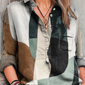 Women's Abstract Colorful Geometric Stripes Painting Art Print Casual Cotton And Linen Shirt
