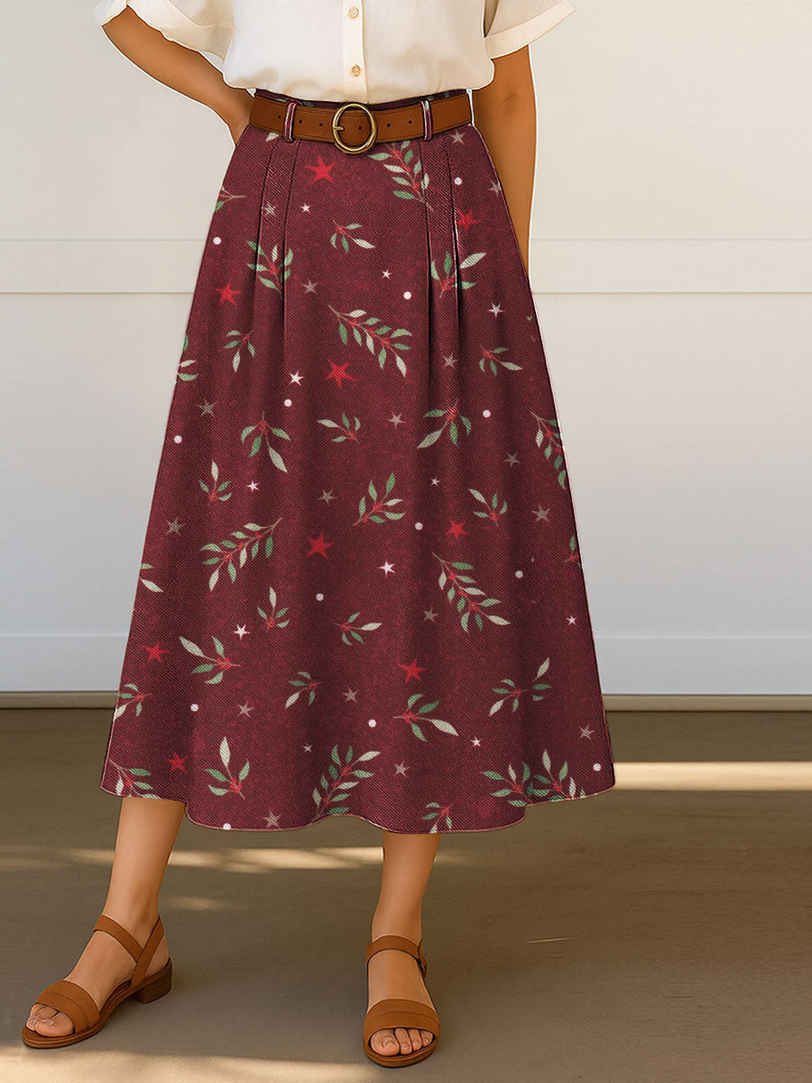Women's Vintage Christmas Art Print Cotton Skirt