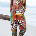 Women's Abstract Geometric Pattern Art Print Casual 100% Cotton Wide Leg Jumpsuit
