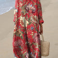 Women's Vintage Lovely Floral Art Print Cotton Dress