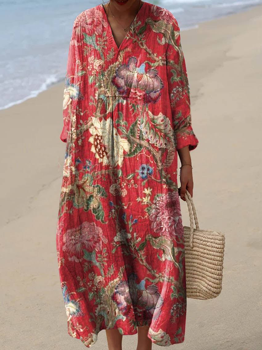 Women's Vintage Lovely Floral Art Print Cotton Dress