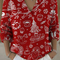 Women's Christmas Red Pattern Art Print Buttoned Cardigan Sweater