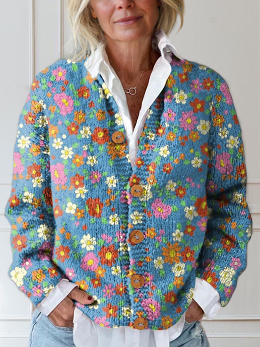 womens-vintage-floral-art-print-buttoned-cardigan-sweater-zume