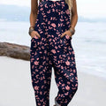 Women's Vintage Floral Art Print Casual 100% Cotton Wide Leg Jumpsuit