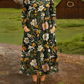 Women's Vintage Floral Art Print Cotton Lapel Shirt Dress