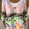 colorful-different-stripes-print-buttoned-v-neck-cardigan-sweater