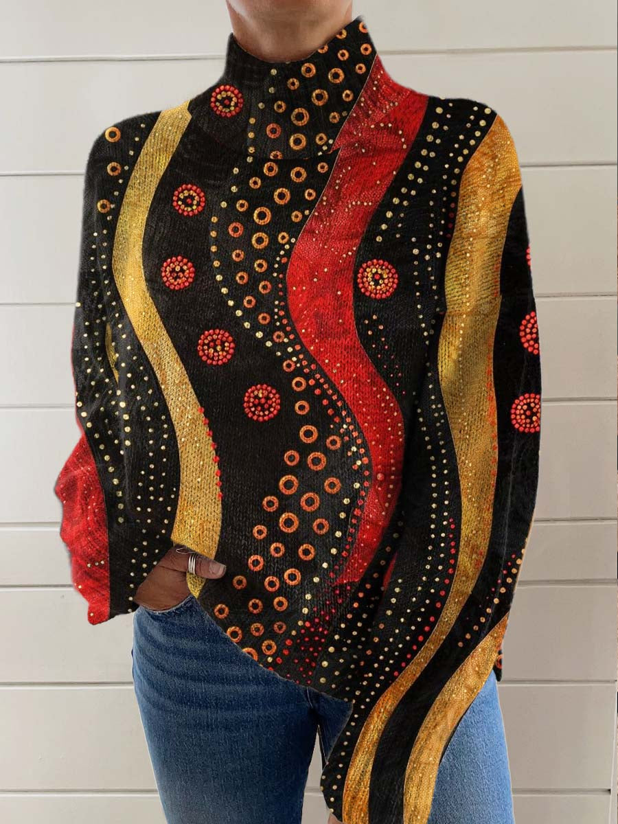 womens-abstract-pattern-art-print-knit-turtleneck-pullover-sweater