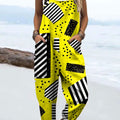 Women's Fashion Color Block Geometric Art Print Casual 100% Cotton Wide Leg Jumpsuit