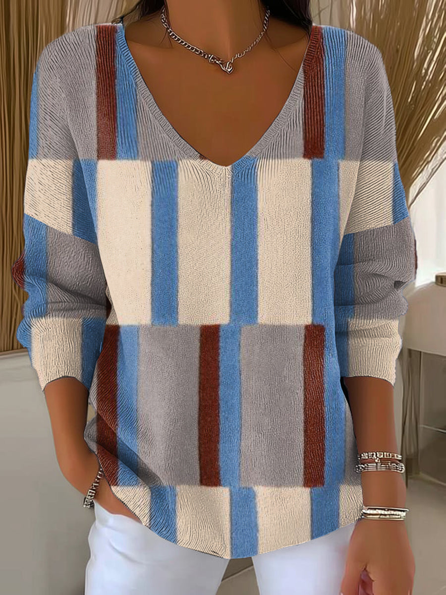 Women's Multicolor Abstract Geometric Painting Art Print Casual Pullover Sweater