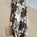 Women's Vintage Ocean Turtle Art Print Flowy Dress