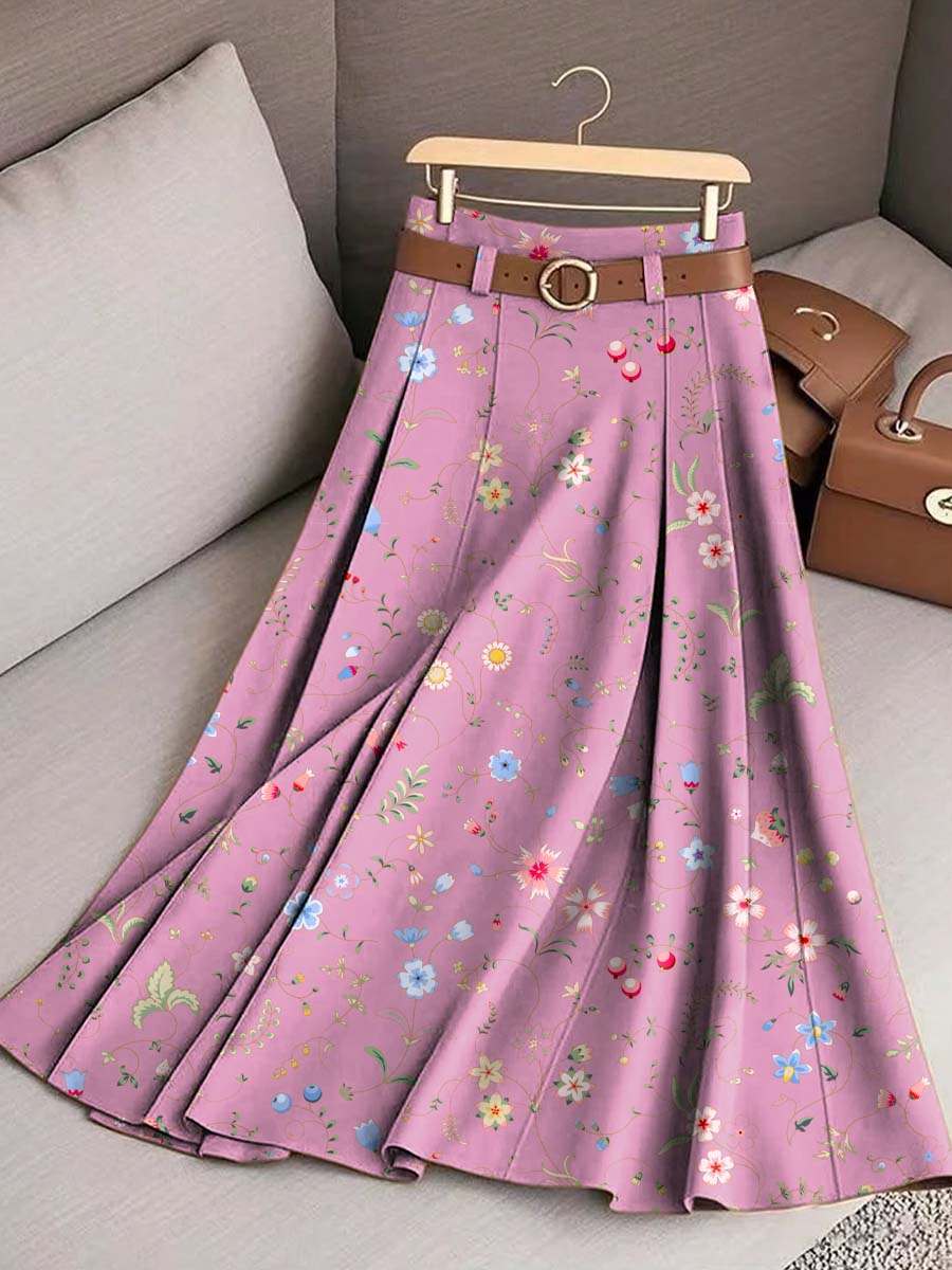 Women's Floral Art Print Casual Cotton Skirt