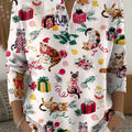 Cute Christmas-themed Cat Print Buttoned Cardigan Sweater