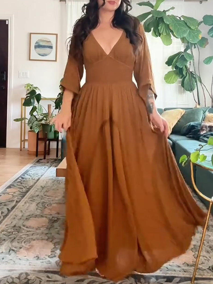 Women's V-neck Stretch Boho Maxi Dress