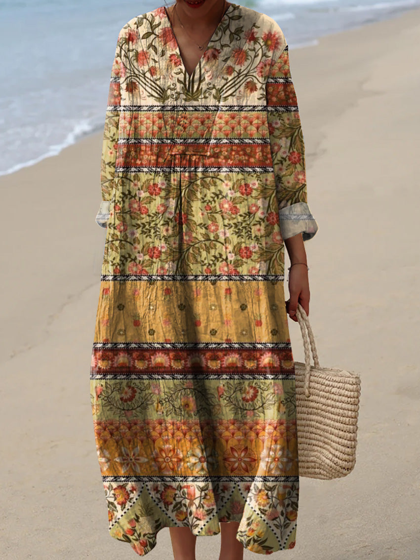 Vintage Ethnic Floral Pattern Printed Women's Dress