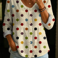 Artistic Polka Dot Print Cotton Shirt-Women's Elegant, Casual, Soft Cotton Top