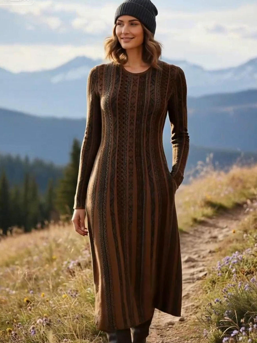 Dream Wilderness Striped Totem Print Knitted Midi Dress