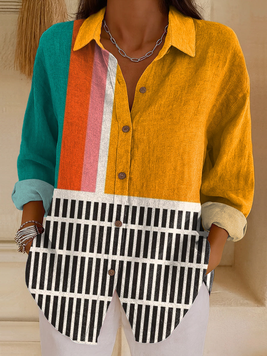 Women's Beautiful Colorful Geometric Painting Art Print Casual Cotton Shirt