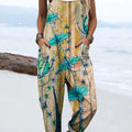 Women's Vintage Floral Art Print Casual 100% Cotton Wide Leg Jumpsuit