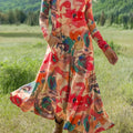 Women's Vintage  Flower Art Print Long-sleeved Dress