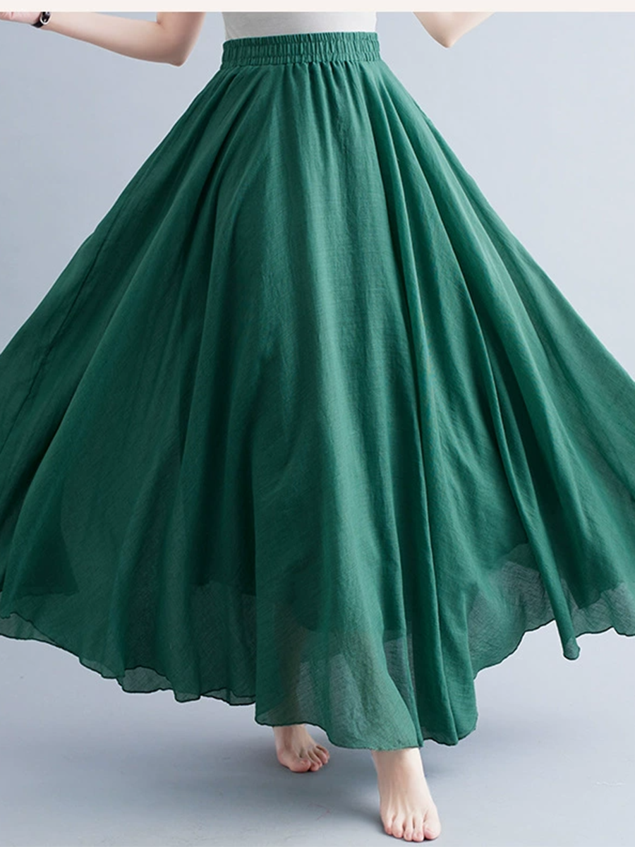 Women's Free Elastic Linen Skirt-forest Color