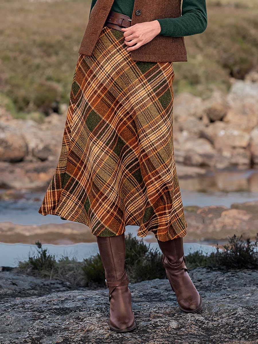 Women's Plaid Print High Waist Casual A-Line Skirt