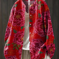 Women's Vintage Floral Pattern Art Print Casual Cotton And Linen Shirt