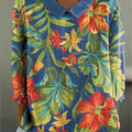 Women's Flowers Print Casual Cotton And Linen 3/4 Sleeve Shirt
