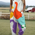 Women's  Funny  Goose Art Print Casual 100% Cotton Wide Leg Jumpsuit