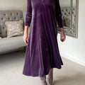 Women's Solid Color V-Neck 3/4 Sleeve Velvet Casual Loose Dress