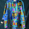 Abstrct Art Printed Women's Casual Cotton And Linen Shirt