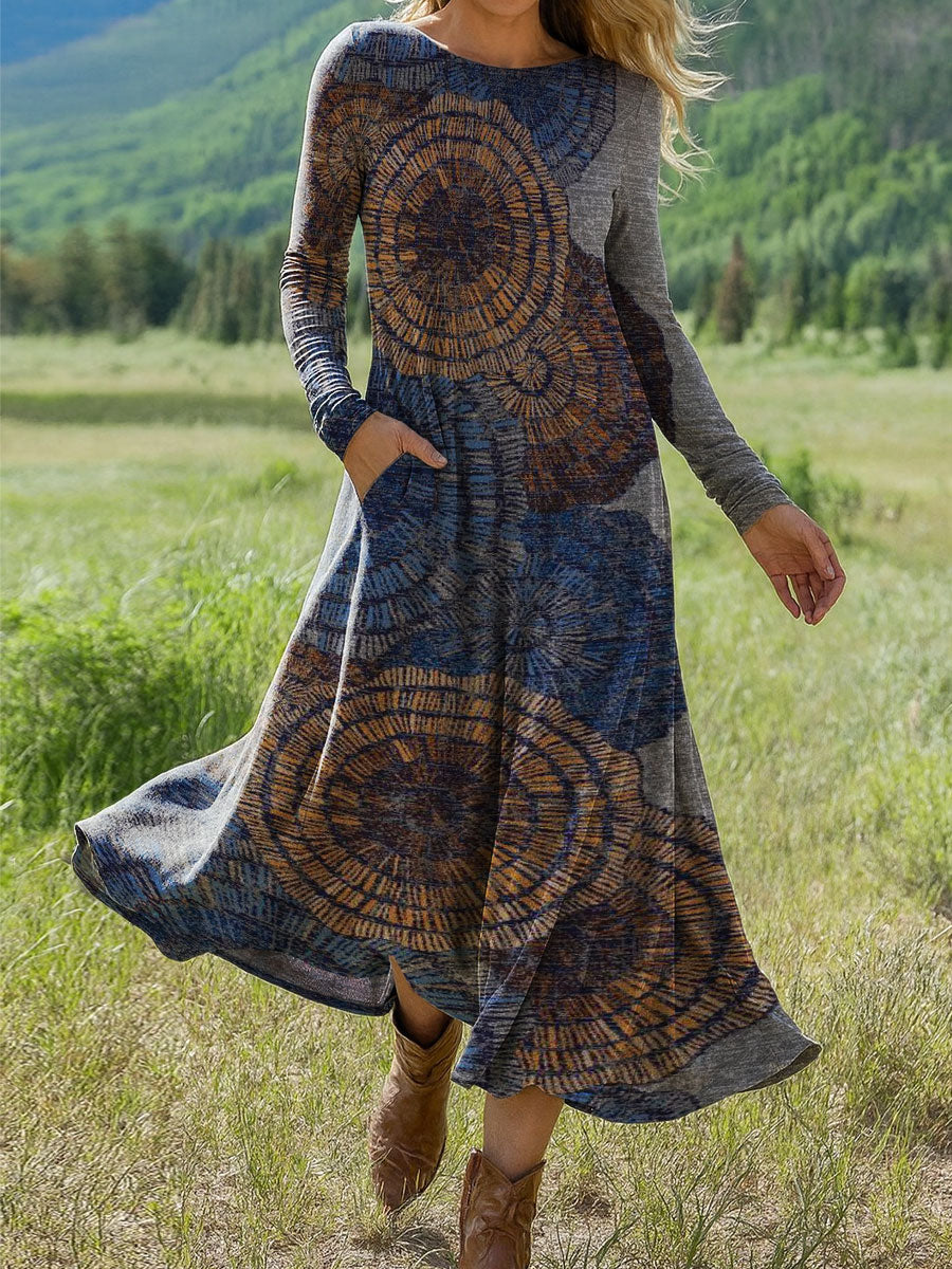 Women's Flowers Floral Art Print Long-sleeved Dress