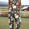 Women's Lovely Sheep Art Print Casual 100% Cotton Wide Leg Jumpsuit