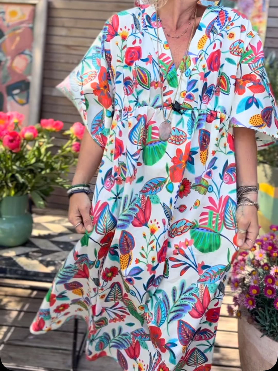 Loose and Comfortable Floral Print Cotton Dress