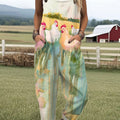 Women's  Vintage Chick Art Print Casual 100% Cotton Wide Leg Jumpsuit