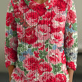 womens-vintage-red-flower-floral-art-print-casual-peter-pan-collar-3-4-sleeve-sweater