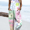 Women's Colourful Art Geometric Flower Print Casual 100% Cotton Wide Leg Jumpsuit