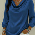 Retro Drape Neck Lantern Sleeve Satin Blouse